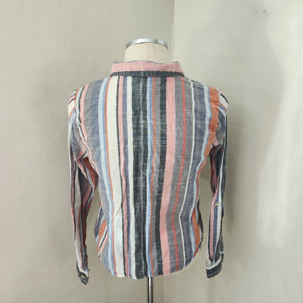 Harper Heritage Womens Medium Striped Tie Front Cotton Shirt‎ Multi-Color - Picture 2 of 5